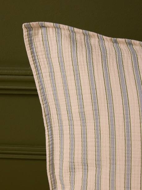 Taie d'oreiller gaze de coton 'lou' Rayure vert/bleu 2 - vertbaudet enfant 