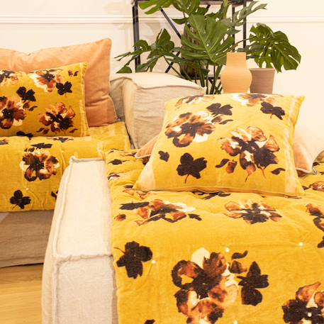 Coussin floral en velours Jaune 3 - vertbaudet enfant 