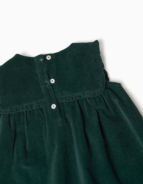 Robe salopette en velours côtelé avec volants Vert foncé 3 - vertbaudet enfant 