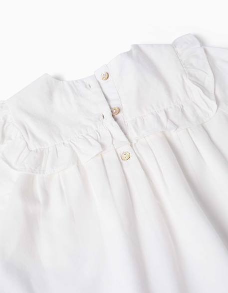 Blouse en coton à manches longues avec volants et fleurs Blanc 3 - vertbaudet enfant 
