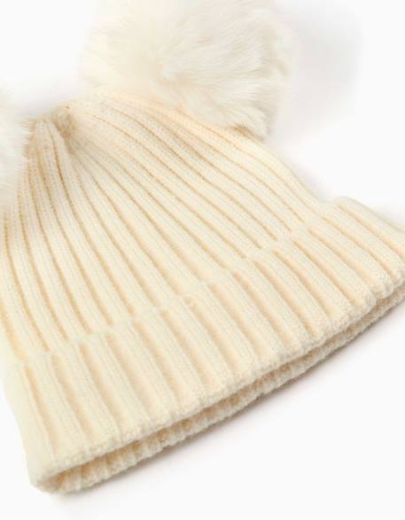 Béguin en maille côtelée avec pompons Blanc 2 - vertbaudet enfant 