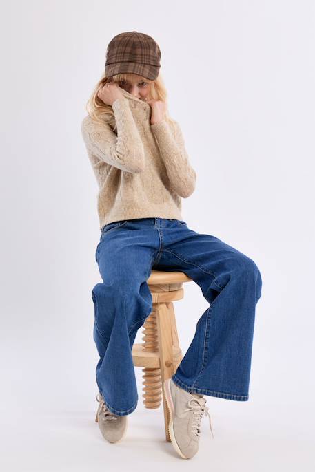 Pull en maille ajourée, col montant - fille Golden beige 3 - vertbaudet enfant 