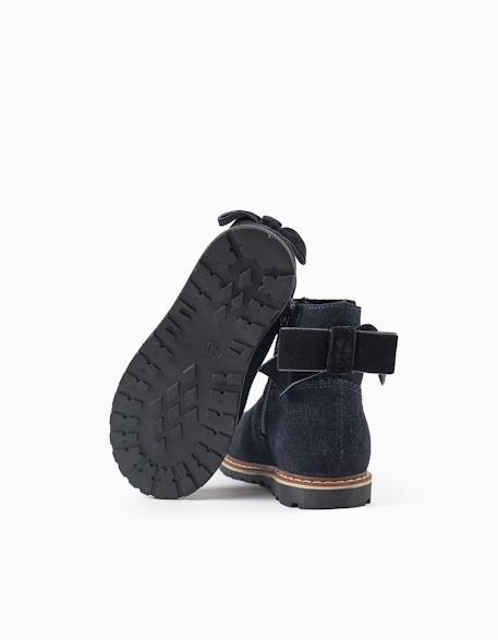 Bottines en suède avec nœud en velours Bleu 3 - vertbaudet enfant 