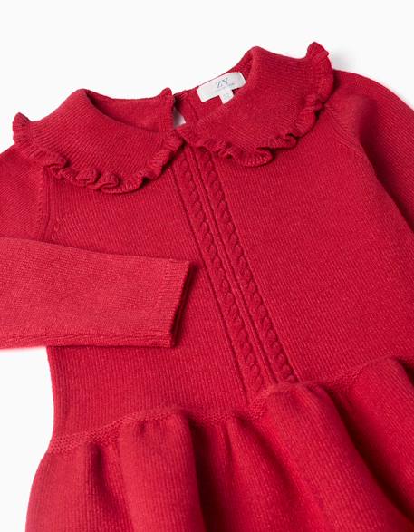 Robe en maille à manches longues avec col à volants Rouge 4 - vertbaudet enfant 