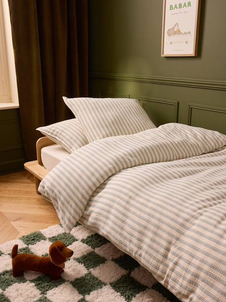 Housse de couette gaze de coton 'lou' Rayure vert/bleu 1 - vertbaudet enfant 
