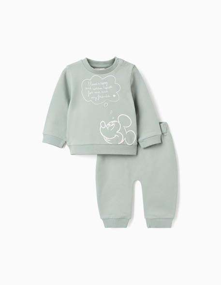 Ensemble en coton peigné avec imprimé mickey en relief Vert 1 - vertbaudet enfant 