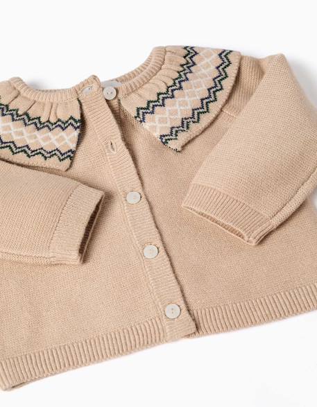 Gilet en maille avec col jacquard Beige clair 3 - vertbaudet enfant 