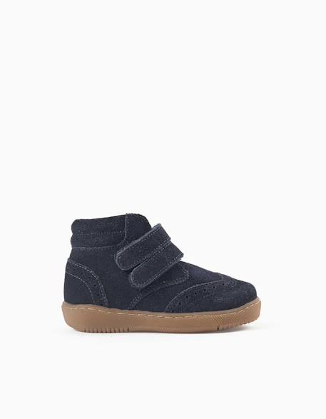 Bottines barefoot en suède avec brides à scratch Bleu 1 - vertbaudet enfant 
