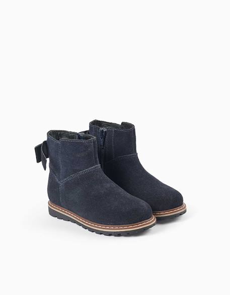 Bottines en suède avec nœud en velours Bleu 2 - vertbaudet enfant 
