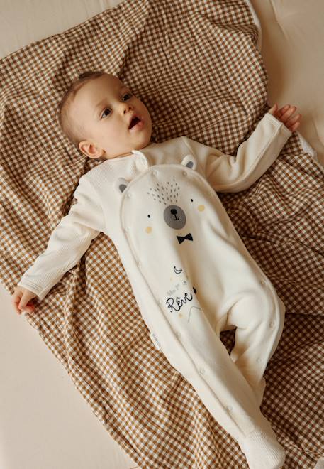 Pyjama bébé en velours ouverture pont flocon Ecru 1 - vertbaudet enfant 