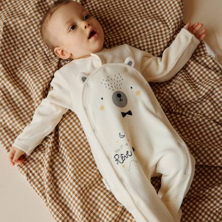 Pyjama bébé en velours ouverture pont flocon Ecru 6 - vertbaudet enfant 
