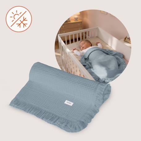Couverture en mousseline muslin blanket 70 x 100 cm en coton, 6 couches, respirante et polyvalente Dove grey+Dusty pink+Natural cream+Stone blue 22 - vertbaudet enfant 