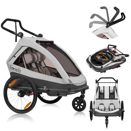 Remorque vélo 2en1 cama pour 2 enfants jusqu’à 6 ans avec fonction poussette tout-terrain Grey graphite+Grey stone 7 - vertbaudet enfant 