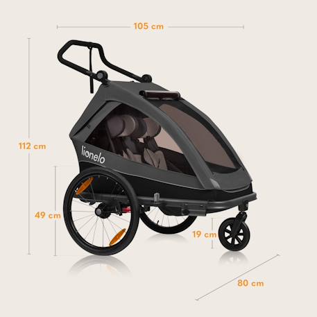 Remorque vélo 2en1 cama pour 2 enfants jusqu’à 6 ans avec fonction poussette tout-terrain Grey graphite+Grey stone 6 - vertbaudet enfant 