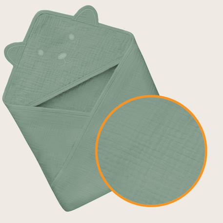 Serviette de bain à capuche muslin hooded towel 80 x 80 cm en mousseline 100 % coton, douce et absorbante Beige sand+Green forest+Grey sky+Pink baby 9 - vertbaudet enfant 