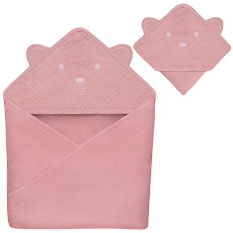 Serviette de bain à capuche muslin hooded towel 80 x 80 cm en mousseline 100 % coton, douce et absorbante Beige sand+Green forest+Grey sky+Pink baby 20 - vertbaudet enfant 