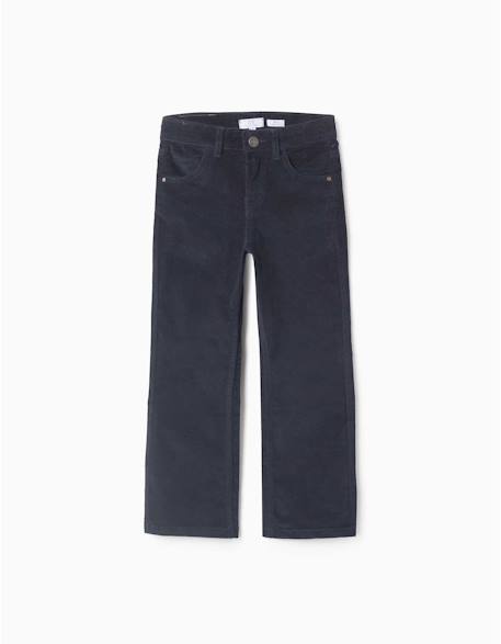 Pantalon à coupe droite en velours côtelé Beige+Bleu foncé 4 - vertbaudet enfant 