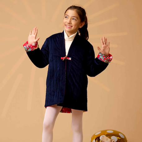Veste rouge fleurie réversible style chinois | kim Rouge fleuri 2 - vertbaudet enfant 