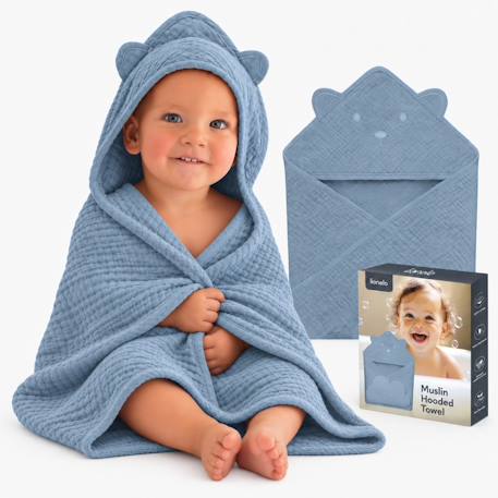 Serviette de bain à capuche muslin hooded towel 80 x 80 cm en mousseline 100 % coton, douce et absorbante Beige sand+Green forest+Grey sky+Pink baby 13 - vertbaudet enfant 