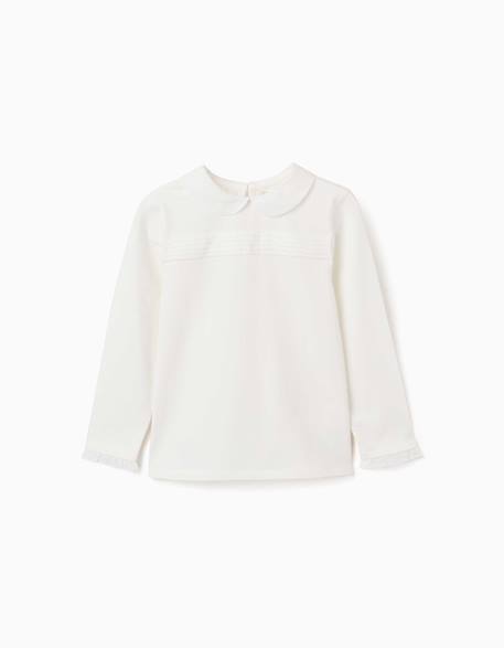 T-shirt en coton à manches longues avec plis sur le devant Blanc 1 - vertbaudet enfant 