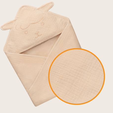 Serviette de bain à capuche muslin hooded towel 80 x 80 cm en mousseline 100 % coton, douce et absorbante Beige sand+Green forest+Grey sky+Pink baby 3 - vertbaudet enfant 