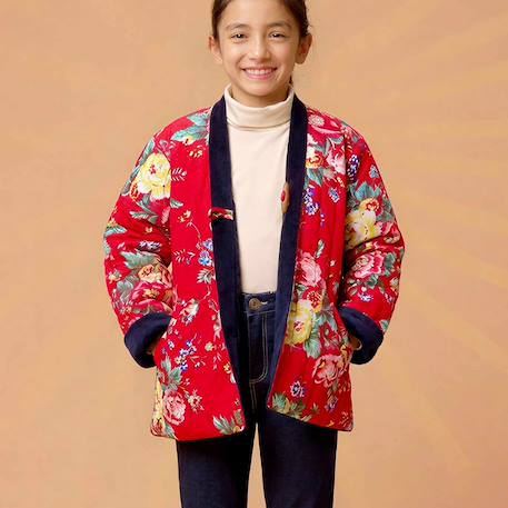 Veste rouge fleurie réversible style chinois | kim Rouge fleuri 1 - vertbaudet enfant 