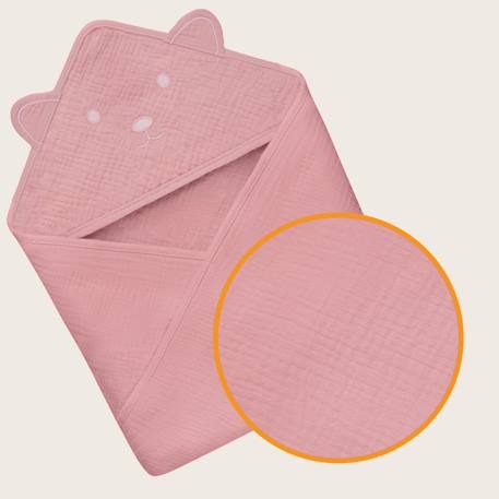 Serviette de bain à capuche muslin hooded towel 80 x 80 cm en mousseline 100 % coton, douce et absorbante Beige sand+Green forest+Grey sky+Pink baby 21 - vertbaudet enfant 