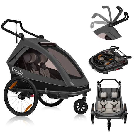 Remorque vélo 2en1 cama pour 2 enfants jusqu’à 6 ans avec fonction poussette tout-terrain Grey graphite+Grey stone 1 - vertbaudet enfant 