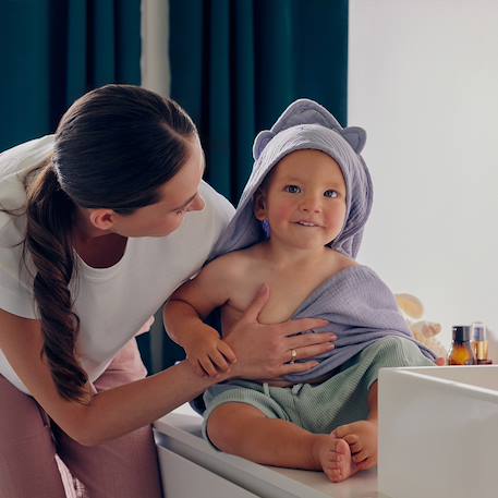 Serviette de bain à capuche muslin hooded towel 80 x 80 cm en mousseline 100 % coton, douce et absorbante Beige sand+Green forest+Grey sky+Pink baby 12 - vertbaudet enfant 