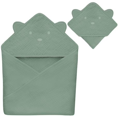 Serviette de bain à capuche muslin hooded towel 80 x 80 cm en mousseline 100 % coton, douce et absorbante Beige sand+Green forest+Grey sky+Pink baby 8 - vertbaudet enfant 