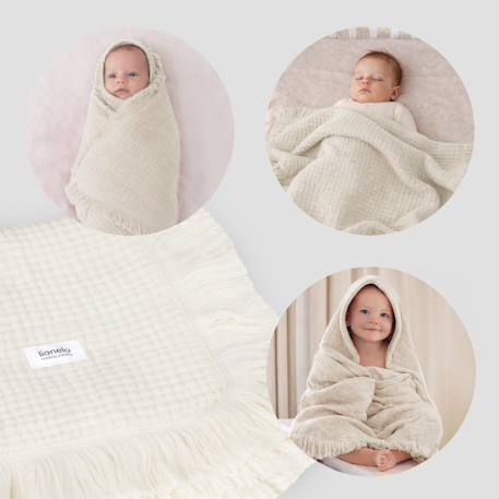 Couverture en mousseline muslin blanket 70 x 100 cm en coton, 6 couches, respirante et polyvalente Dove grey+Dusty pink+Natural cream+Stone blue 18 - vertbaudet enfant 