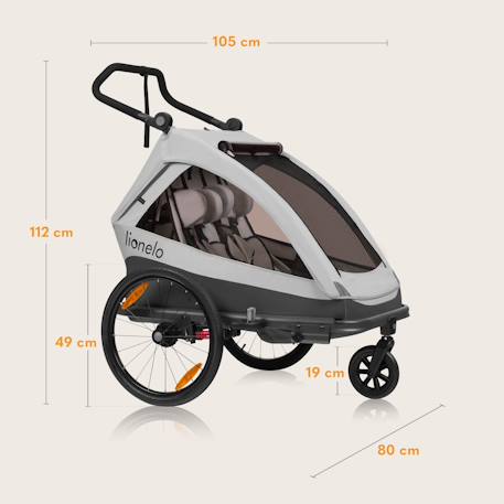 Remorque vélo 2en1 cama pour 2 enfants jusqu’à 6 ans avec fonction poussette tout-terrain Grey graphite+Grey stone 12 - vertbaudet enfant 