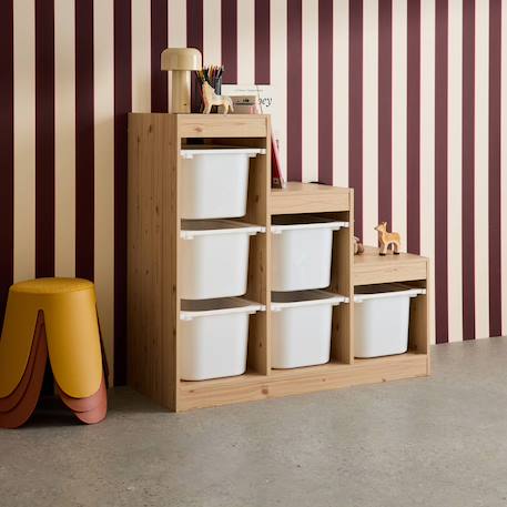 Meuble de rangement enfant escalier 6 bacs de rangement décor bois - sora Blanc+Naturel 10 - vertbaudet enfant 