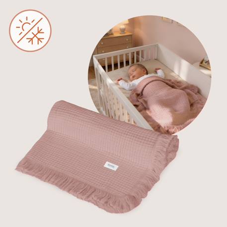 Couverture en mousseline muslin blanket 70 x 100 cm en coton, 6 couches, respirante et polyvalente Dove grey+Dusty pink+Natural cream+Stone blue 10 - vertbaudet enfant 