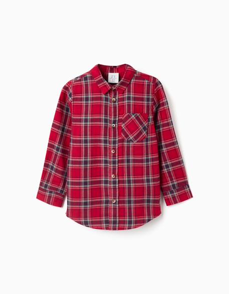 Chemise à manches longues en flanelle à motif à carreaux Bleu foncé+Rouge 4 - vertbaudet enfant 