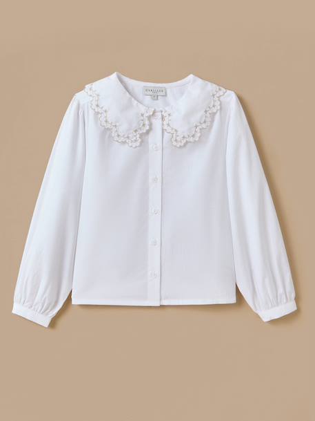 Chemise grand col brodé fille Blanc 1 - vertbaudet enfant 