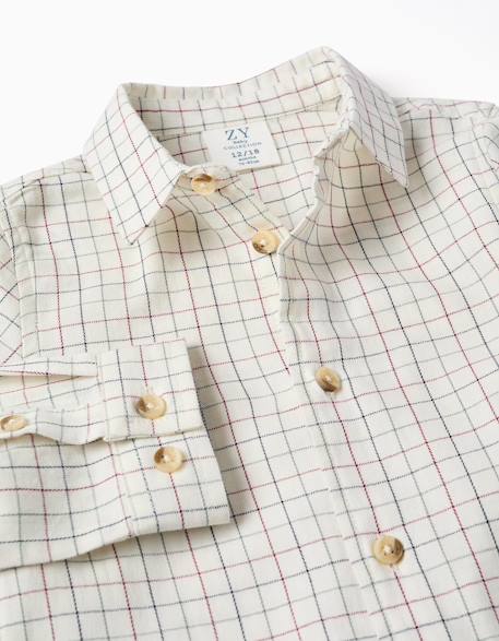 Chemise en coton à manches longues à carreaux Beige clair 3 - vertbaudet enfant 