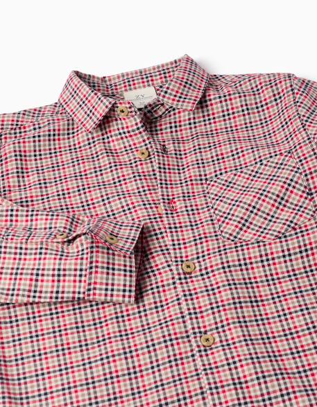 Chemise en coton à manches longues à carreaux b&s Beige clair 3 - vertbaudet enfant 
