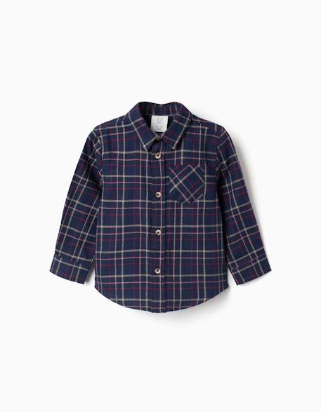 Chemise à manches longues en flanelle à motif à carreaux Bleu foncé+Rouge 1 - vertbaudet enfant 