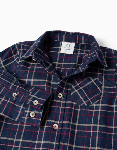 Chemise à manches longues en flanelle à motif à carreaux Bleu foncé+Rouge 3 - vertbaudet enfant 