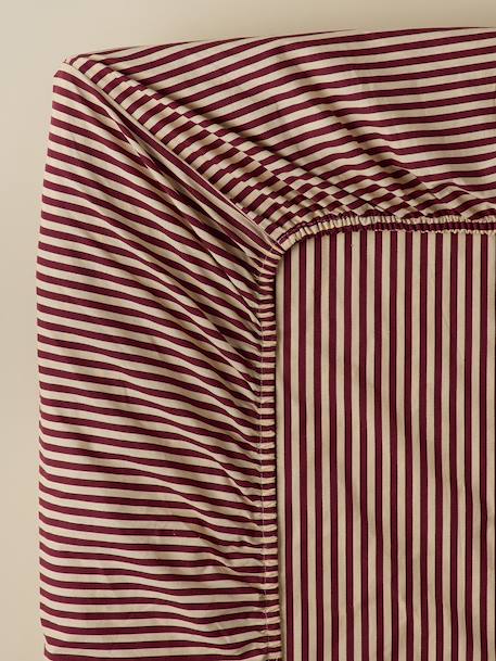 Drap-housse percale de coton 'lisette' Rayure bordeaux/ecru 2 - vertbaudet enfant 