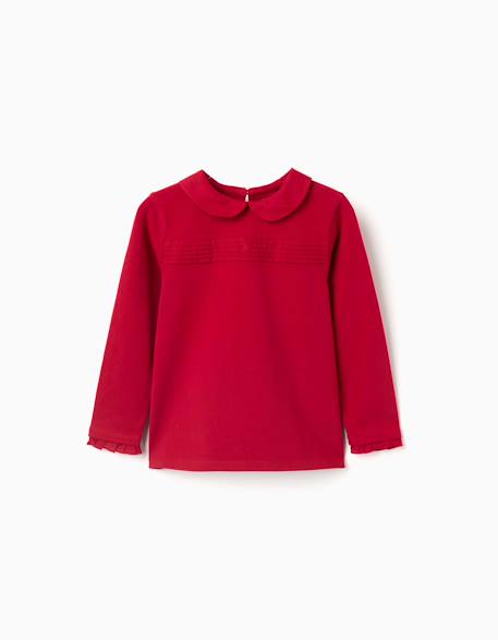 T-shirt en coton à manches longues avec plis sur le devant Rouge 1 - vertbaudet enfant 