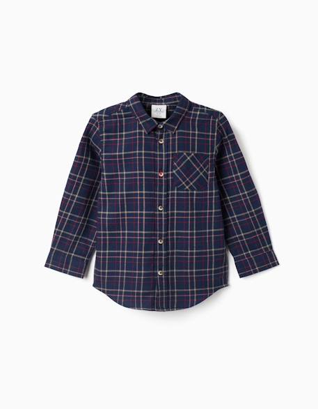 Chemise à manches longues en flanelle à motif à carreaux Bleu foncé+Rouge 1 - vertbaudet enfant 