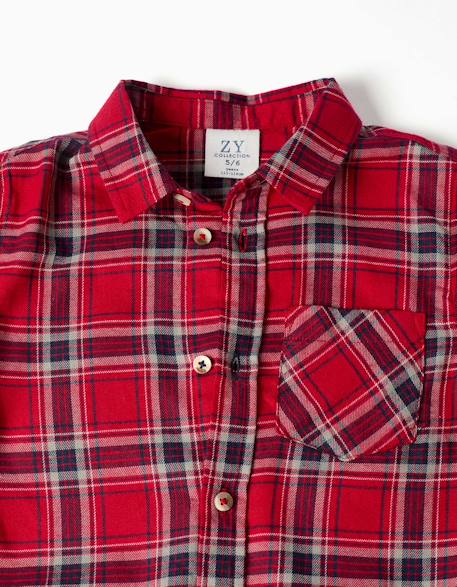 Chemise à manches longues en flanelle à motif à carreaux Bleu foncé+Rouge 6 - vertbaudet enfant 
