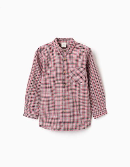 Chemise en coton à manches longues à carreaux b&s Beige clair 1 - vertbaudet enfant 
