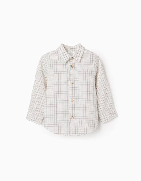 Chemise en coton à manches longues à carreaux Beige clair 1 - vertbaudet enfant 