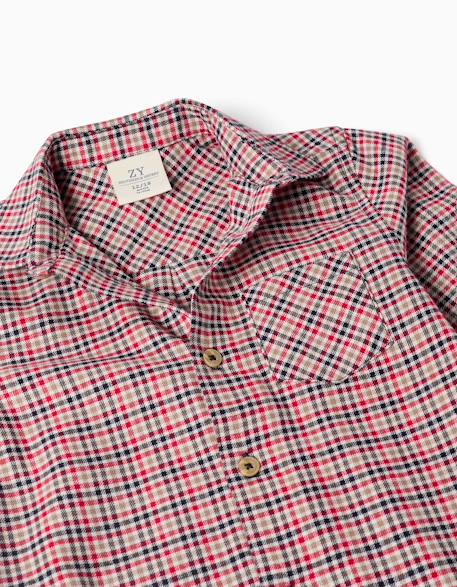 Chemise en coton à manches longues à carreaux b&s Beige clair 3 - vertbaudet enfant 