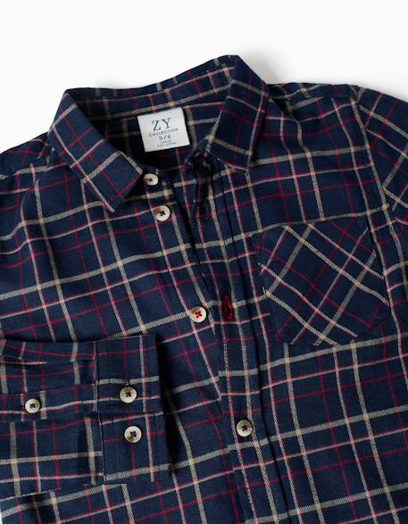 Chemise à manches longues en flanelle à motif à carreaux Bleu foncé+Rouge 3 - vertbaudet enfant 