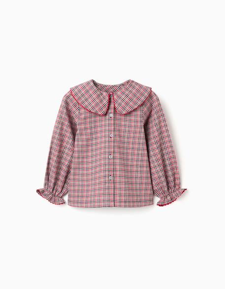 Chemisier en coton à manches longues à carreaux b&s Gris clair 1 - vertbaudet enfant 