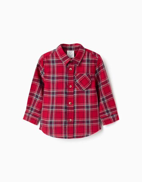 Chemise à manches longues en flanelle à motif à carreaux Bleu foncé+Rouge 4 - vertbaudet enfant 
